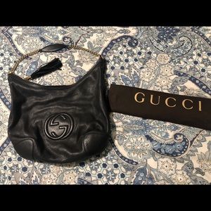 Authentic Gucci Soho Black Leather Hobo Bag